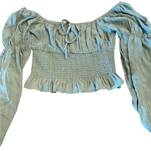 Guess Sage Green Off-Shoulder Blouse Crop Halter Top - NWOT - Medium